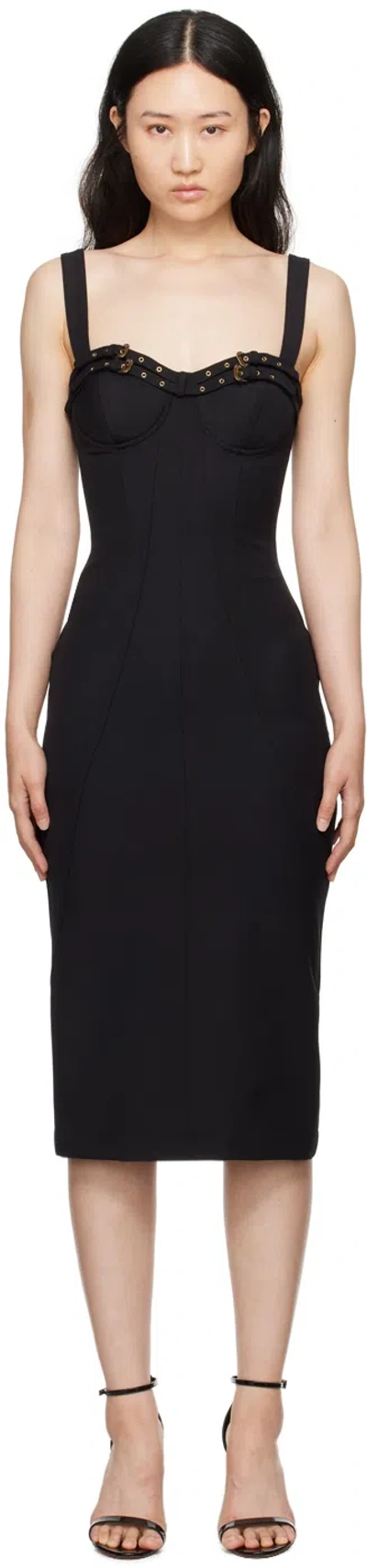 Versace Jeans Couture Black Baroque Buckle Bustier Midi Dress