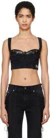 Versace Jeans Couture Black Baroque Buckle Denim Bustier In E909 Black Black