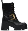 Versace Jeans Couture Black Baroque Buckle Drew Boots In Black