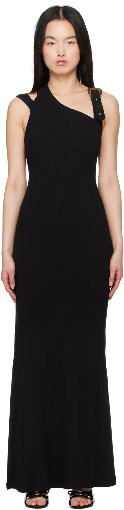Versace Jeans Couture Black Baroque Buckle Maxi Dress In E899 Black