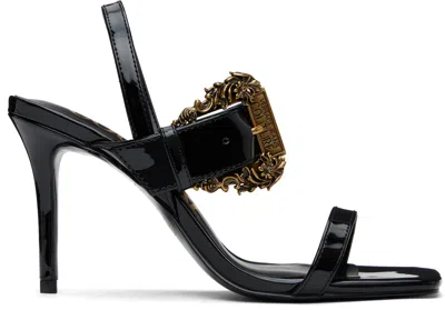 Versace Jeans Couture Black Baroque Buckle Patent Emily Heeled Sandals