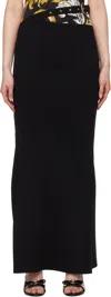 Versace Jeans Couture Black Baroque Buckle Ribbed Maxi Skirt In E899 Black