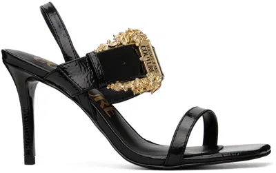 Versace Jeans Couture Black Baroque Emily Slingback Heeled Sandals In E899 Black