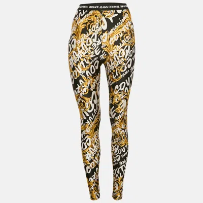 Pre-owned Versace Jeans Couture Black Baroque Print Jersey Leggings S