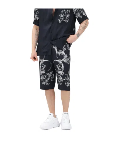 Versace Jeans Couture Black Bermuda Shorts For Men With Iconic Outline Barocco Print