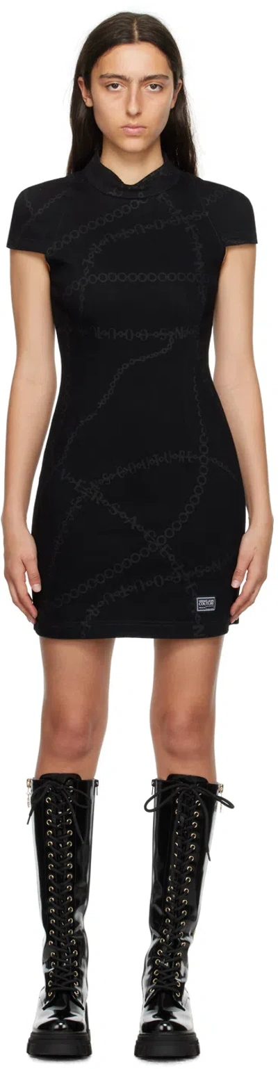 Versace Jeans Couture Black Block Chain Minidress In E909 Black + Black