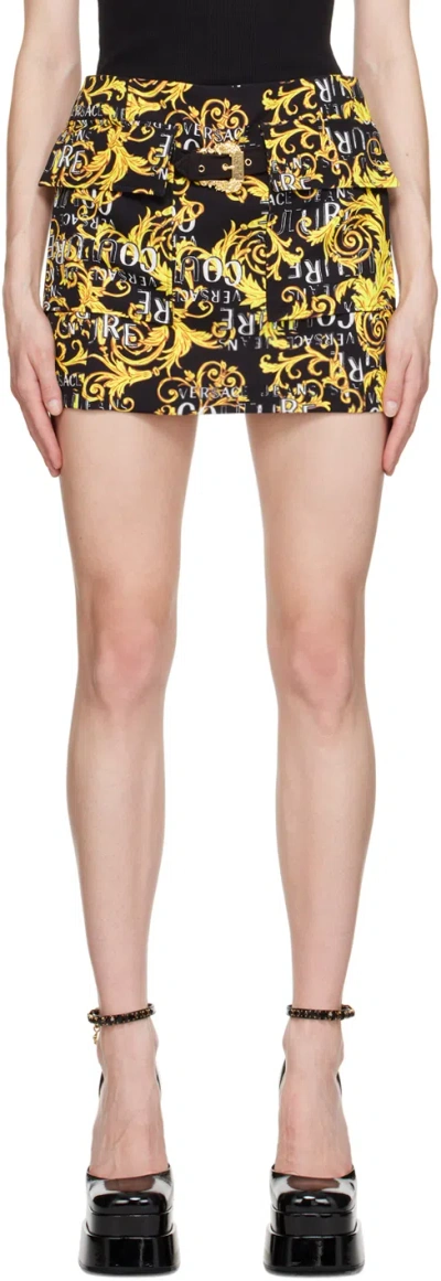Versace Jeans Couture Logo Printing Short Skirt In Eg89 Black/gold