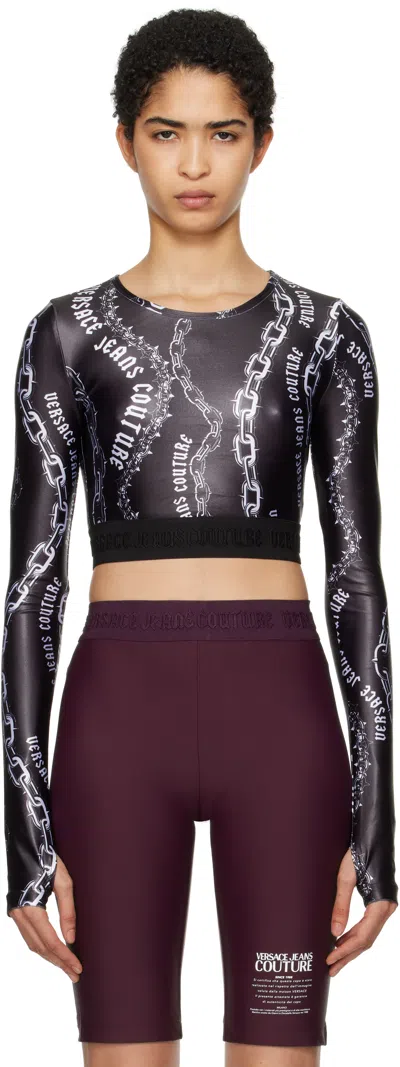 Versace Jeans Couture Black Chain Couture Crop T-shirt In E899 Black