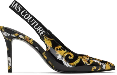 Versace Jeans Couture Black Chain Couture Scarlett Slingback Heels In Eg89 Black/gold