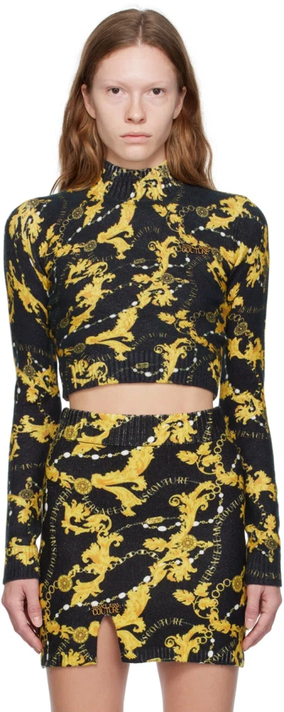 Versace Jeans Couture Black Chain Couture Sweater In Eg89 Black/gold