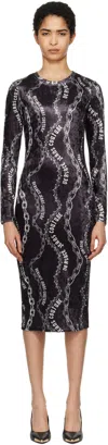 Versace Jeans Couture Black Chain Couture Velvet Midi Dress In E899 Black