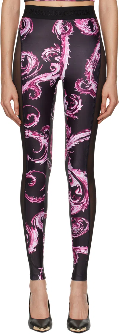 Versace Jeans Couture Watercolor Couture-print Leggings In Eqy2 899 Black + 477