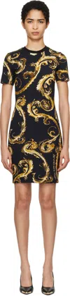 Versace Jeans Couture Black Chromo Couture T-shirt Minidress In Eg89 Black/gold