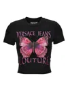 Versace Jeans Couture Black Cotton Crew-neck T-shirt With Print In Black