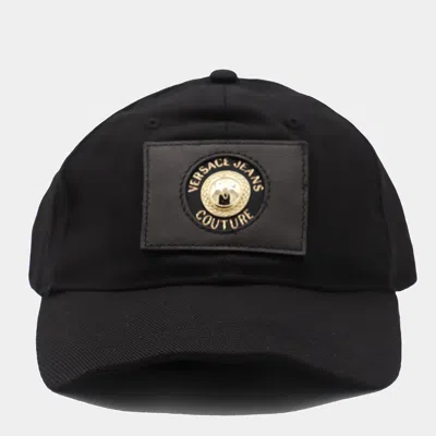 Versace Jeans Couture Black Cotton Hat In Nero E Oro