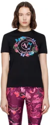 Versace Jeans Couture Black Cotton Jersey Screen-printed T-shirt In Black