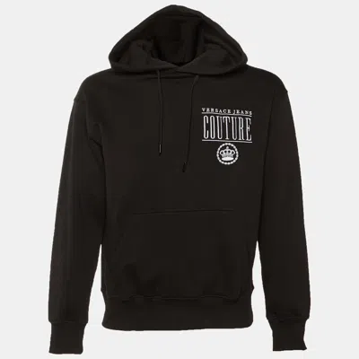 Pre-owned Versace Jeans Couture Black Cotton Logo Embroidered Hoodie S