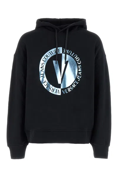 Versace Jeans Couture Logo Printed Drawstring Hoodie In Black