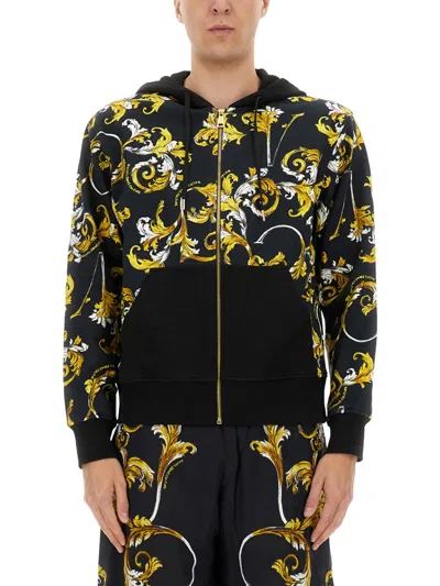 Versace Jeans Couture Black Cotton Sweatshirt In Multi