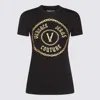 Versace Jeans Couture Glitter Cotton Blend Jersey Stretch Top In Black