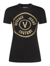 Versace Jeans Couture Glitter Cotton Blend Jersey Stretch Top In Negro