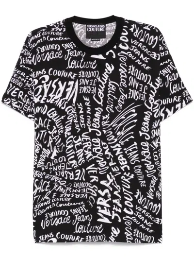 VERSACE JEANS COUTURE BLACK COTTON T-SHIRT WITH PRINT