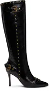 Versace Jeans Couture Buckle-detail Studded Knee-high Boots In Black