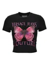 Versace Jeans Couture Black Cotton Crew-neck T-shirt With Print In Black
