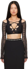 Versace Jeans Couture Black Cropped Long Sleeve T-shirt In E899 Black