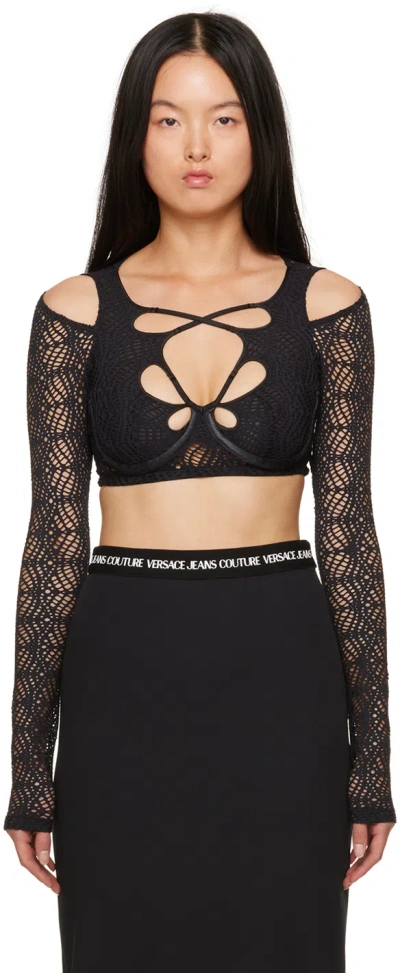 Versace Jeans Couture Black Cropped Long Sleeve T-shirt In E899 Black
