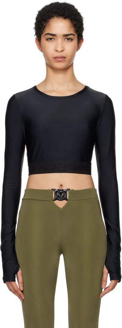 Versace Jeans Couture Black Cropped Long Sleeve T-shirt In E899 Black