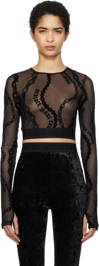 Versace Jeans Couture Black Cropped Long Sleeve T-shirt In E899 Black