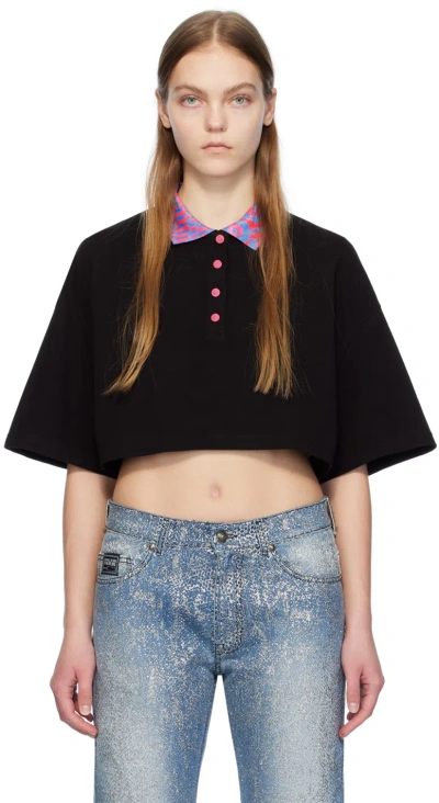 Versace Jeans Couture Black Cropped Polo In E899 Black
