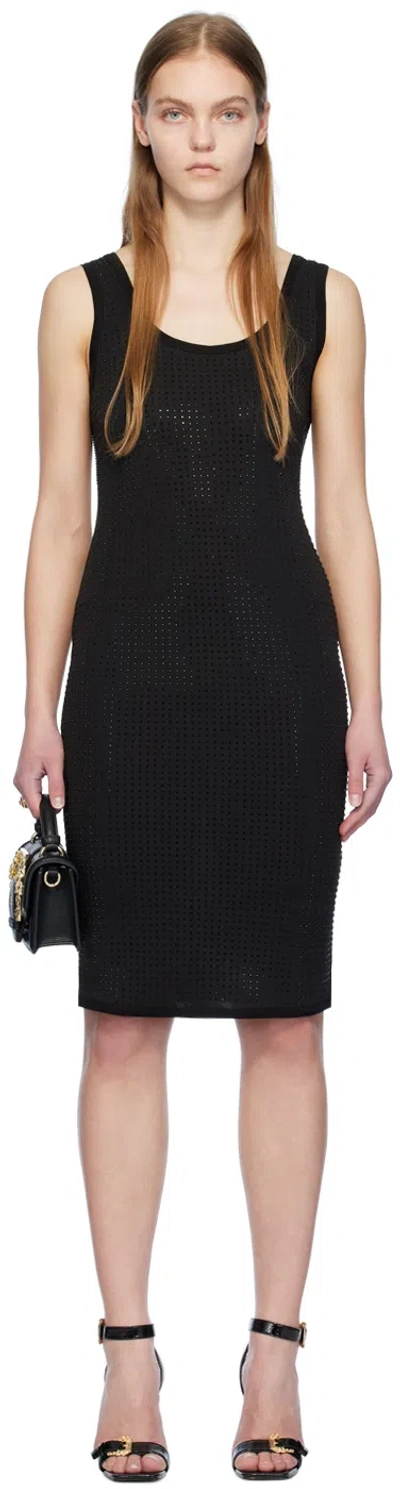 Versace Jeans Couture Black Crystal-cut Midi Dress In E899 Black