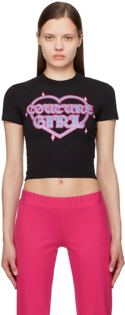 Versace Jeans Couture Black Crystal-cut T-shirt In E899 Black