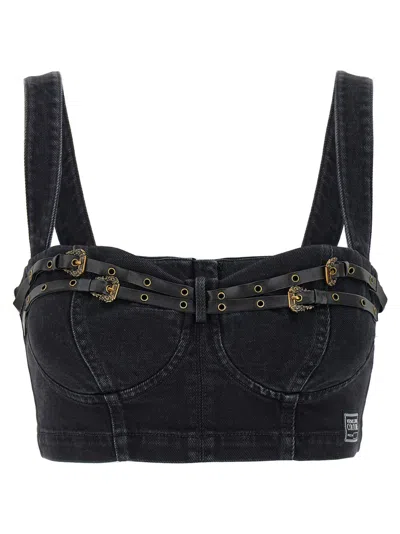 VERSACE JEANS COUTURE BLACK DENIM STRAP TOP