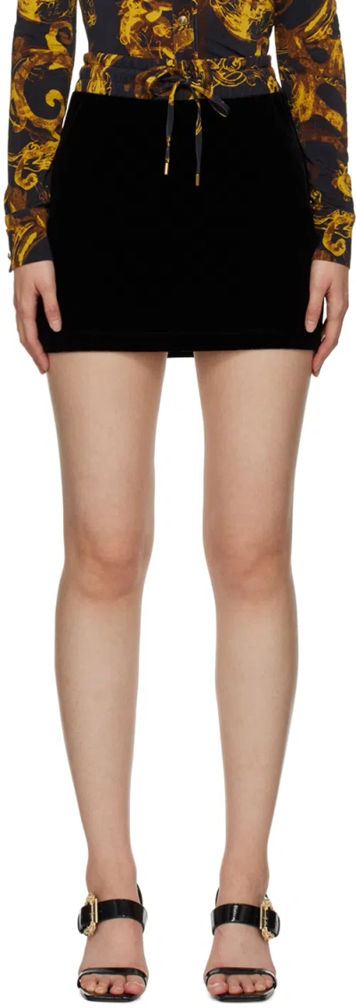 Versace Jeans Couture Black Drawstring Miniskirt In Eg89 Black/gold