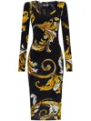 Versace Jeans Couture Midi Dress Featuring Signature Barocco Print In Black