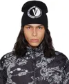 Versace Jeans Couture Black Embroidered Beanie In El01 Black + White