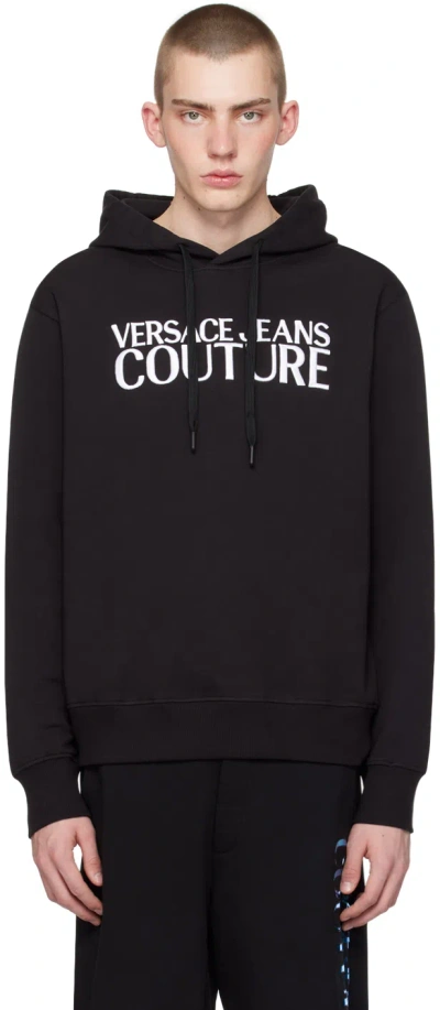 Versace Jeans Couture Black Embroidered Hoodie In E899 Black