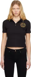 Shop Versace Jeans Couture Black Embroidered Logo Polo In Eg89 Black/gold