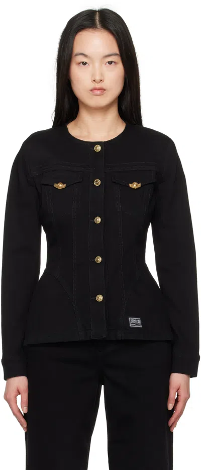 Versace Jeans Couture Black Fitted Denim Jacket In E909 Black