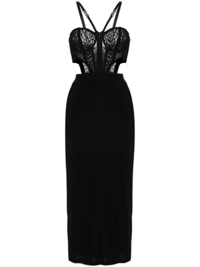 VERSACE JEANS COUTURE BLACK FLORAL LACE CORSET MIDI DRESS