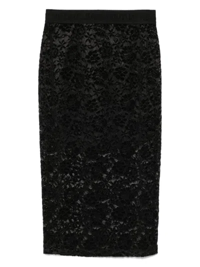 VERSACE JEANS COUTURE BLACK FLORAL-LACE PENCIL SKIRT