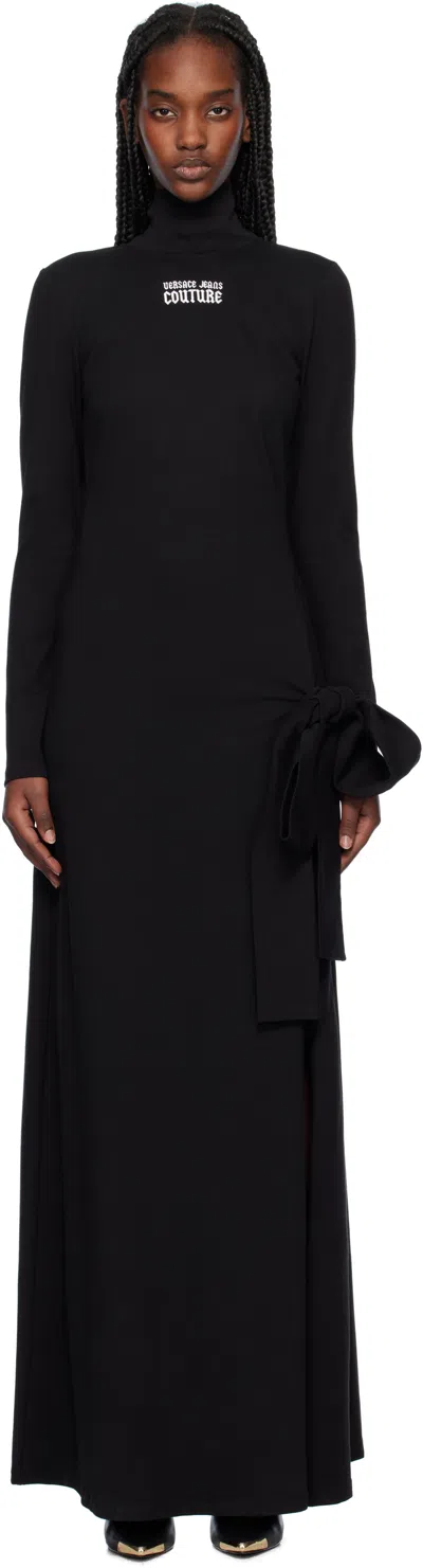 Versace Jeans Couture Black Gothic Logo Maxi Dress In E899 Black