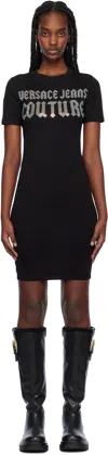 Versace Jeans Couture Black Gothic Logo T-shirt Minidress In E899 Black