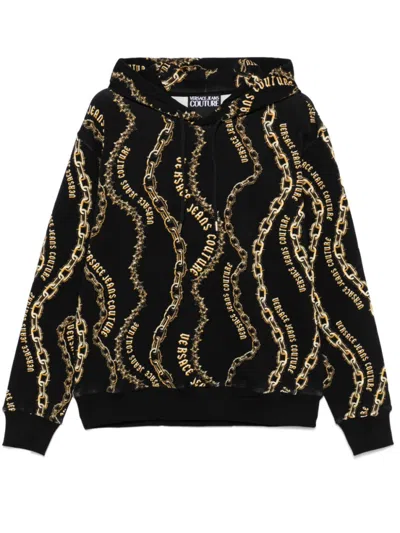 VERSACE JEANS COUTURE BLACK HOODED SWEATSHIRT WITH PRINT