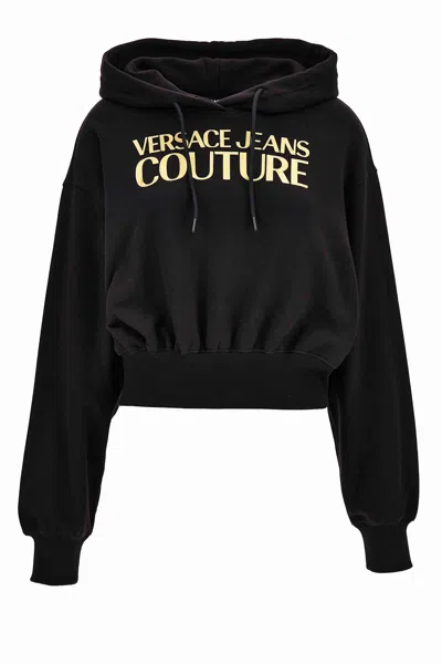 Versace Jeans Couture Black Hoodie With Gold Logo