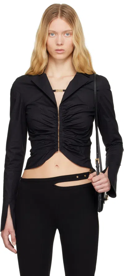 Versace Jeans Couture Black Institutional Logo Ruched Shirt In E899 Black