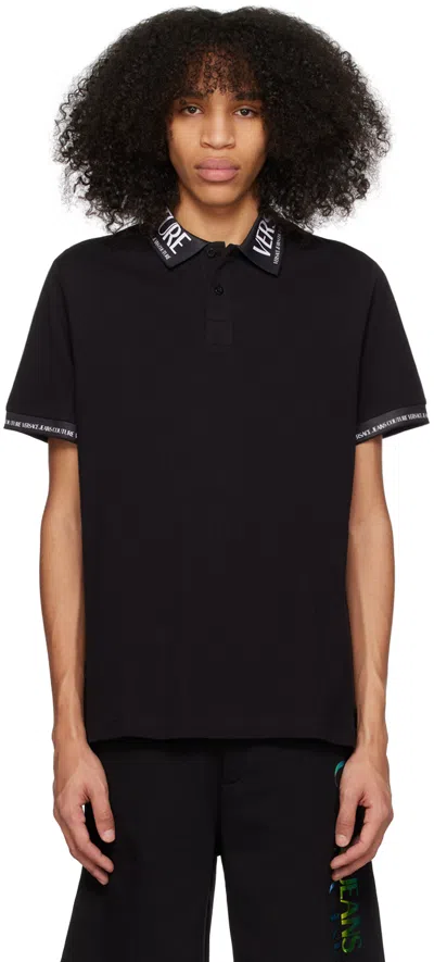 Versace Jeans Couture Logo-print Collar Polo Shirt In Black